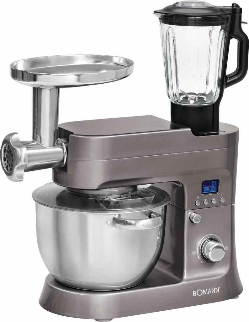 Bomann Knetmaschine KM 1395 CB titan, Fleischwolf, Pastafunktion, 1500 W