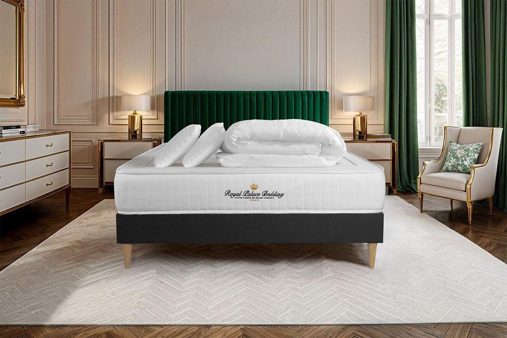 Komplettpaket Bett - Matratze 200x200 cm + Boxspringbett mit Lattenrost (im Set) + 2 Kopfkissen + Bettdecke - Lancaster