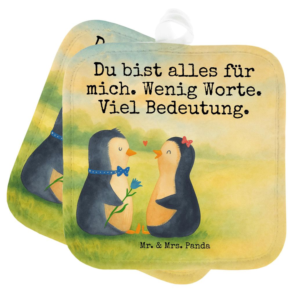 Mr. & Mrs. Panda Topfuntersetzer Pinguin Pärchen Design - Weiß - Geschenk, Ofenlappen, Hochzeitstag, Topflappen, topfhalter, Set, Hochzeit, Liebe...