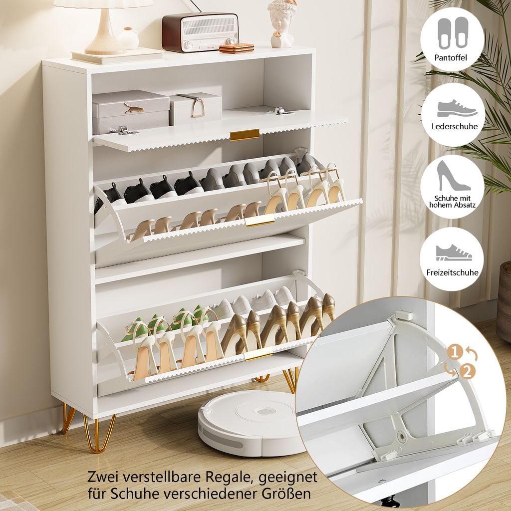 Scarpiera con 3 cassetti ribaltabili bianco 030007637