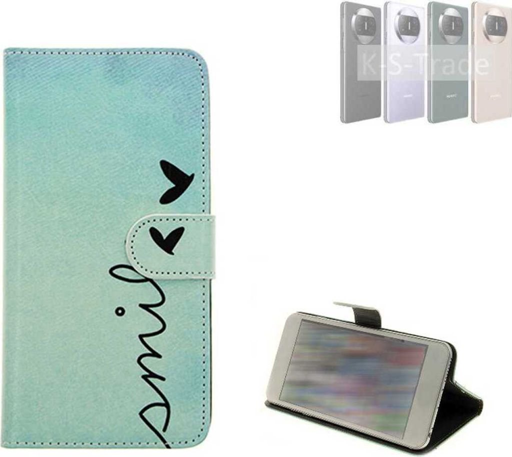 K-S-Trade Schutz Hülle Handy Hülle kompatibel mit Huawei Mate X3 Hülle Handyhülle cover bookstyle Etui Handyhülle “smile“ türkis