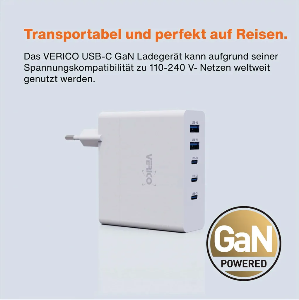 Chargeur Verico MOJO GaN 140W PD avec 5 ports USB-A et USB-C Blanc