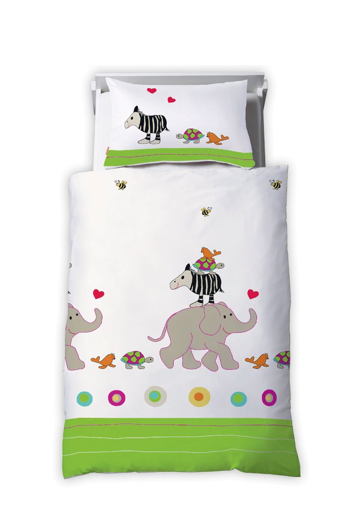 Fleuresse Kinder Baby Bettwäsche 100x135 cm Elefant Zebra Zoo grün weiß 143938-01