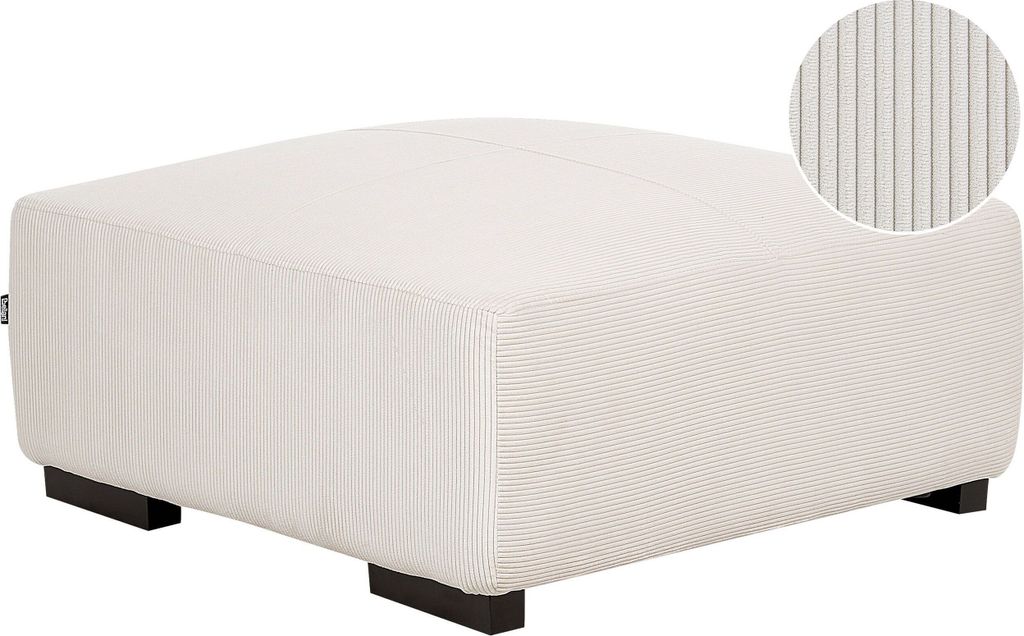 BELIANI Ottomane Cremeweiß Stoffbezug Cord Quadratisch 80 x 80 cm mit Schwarzen Holzbeinen Modern Wohnzimmer Fußhocker Sitzhocker Hocker Pouf