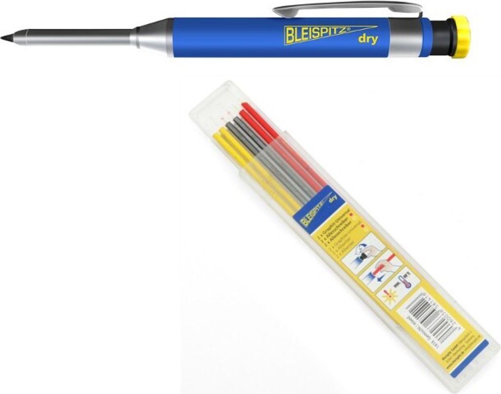 Bleispitz Tieflochmarker DRY-Set + 6er Pack Ersatzminen Mischpack - drei Farben