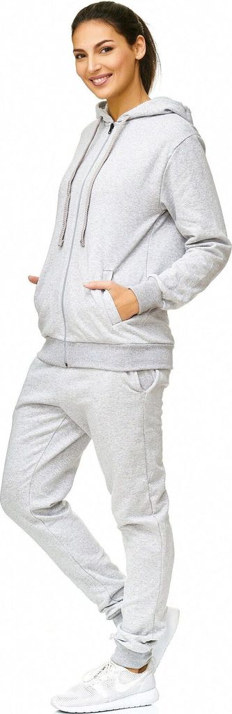 Damen Jogginganzug einfarbig 100% Baumwolle 586 Grau XXL
