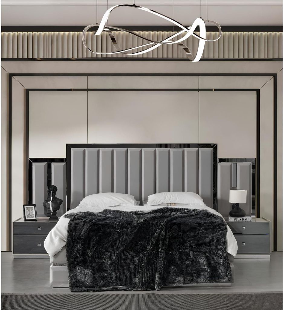 Garnitur Schlafzimmer Doppelbett Bett Nachttische 3tlg Grau Schrank