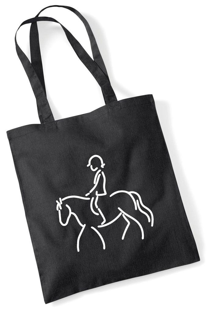 Huuraa Jutebeutel Reiten Pferd 10 Liter Black Baumwolle Tasche Geschenkidee