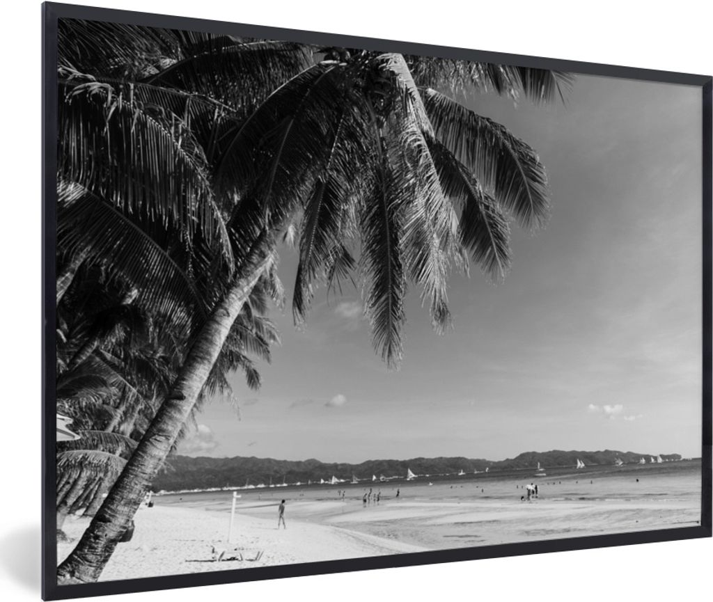 MuchoWow MuchoWow Gerahmtes Poster Palmen am Strand von Boracay - schwarz und weiß 60x40 cm - Poster mit zchwarzem Bilderrahmen - Printing - W...