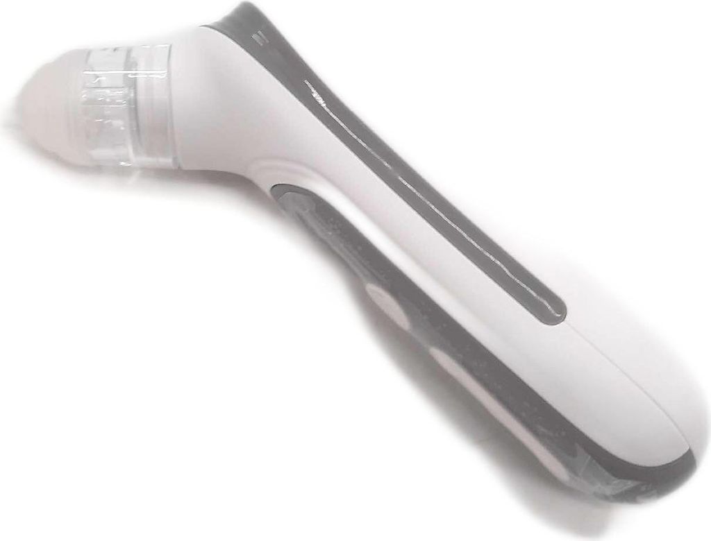 A white and gray electric nasal aspirator for babies, shown against a white background.