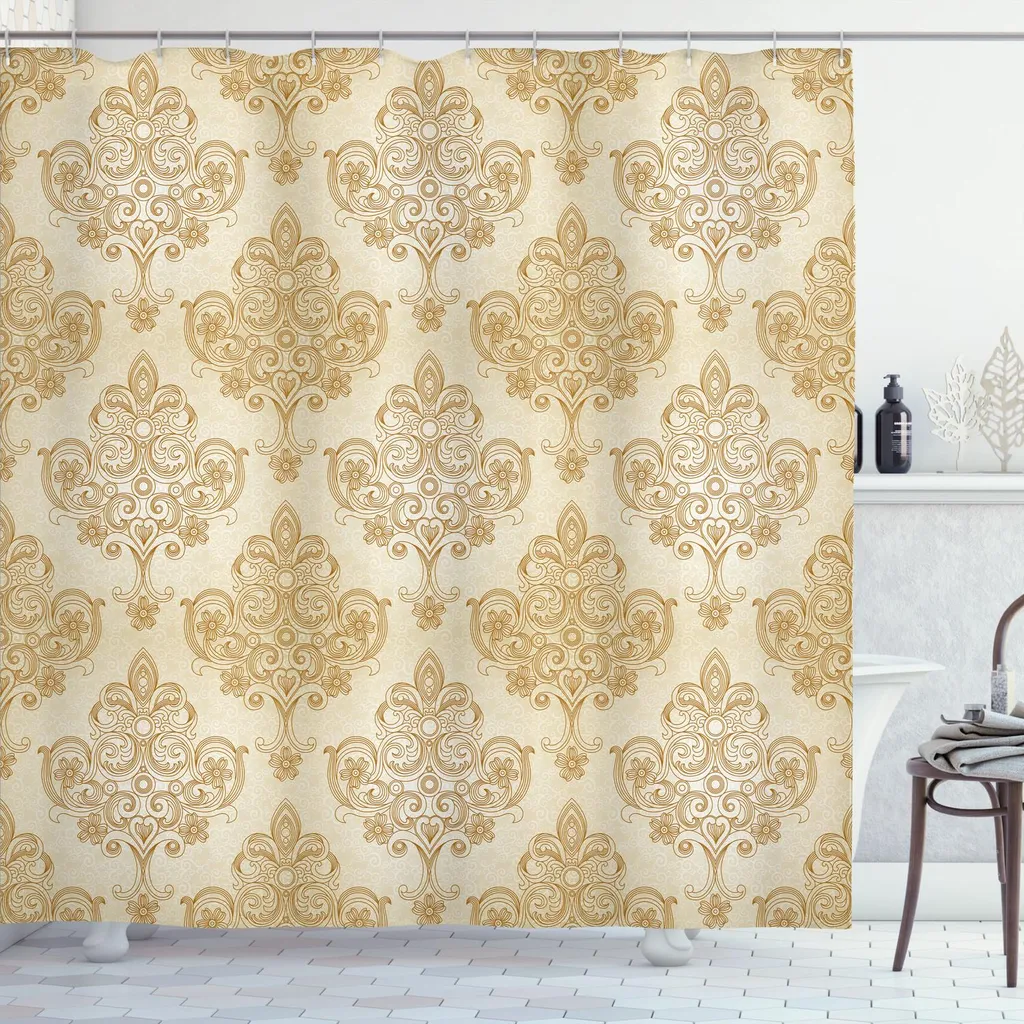ABAKUHAUS Avorio Tessuto a Metraggio, Barocco curvo Fiori, Tessuto a Maglia Elasticizzato per Abbigliamento, 3 m, Crema marrone chiaro