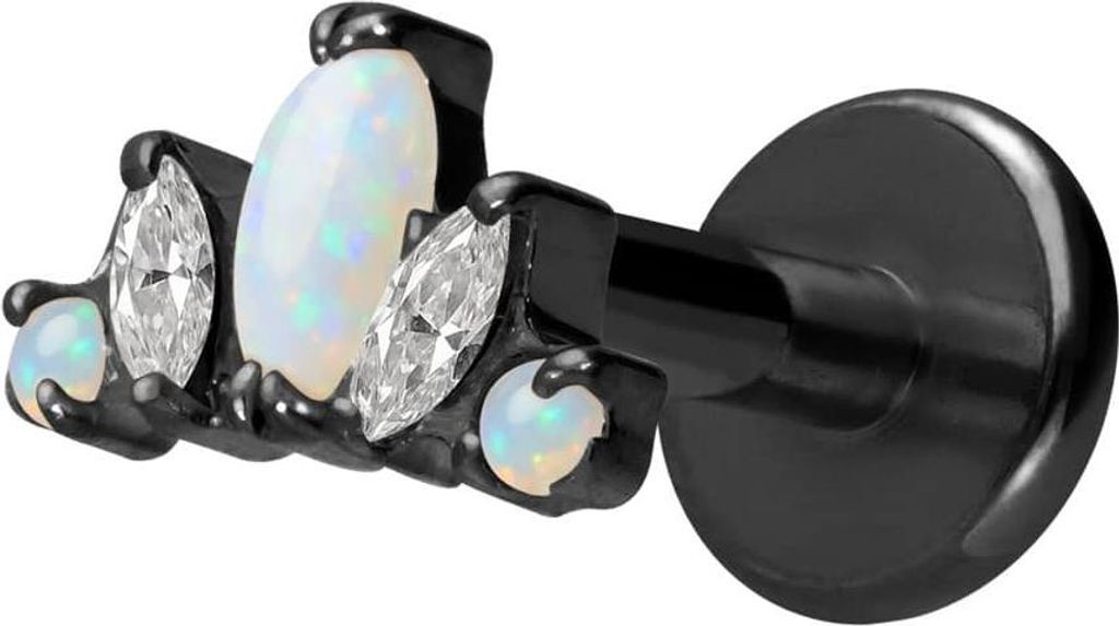 Ohrpiercing, Nasenpiercing Titan Labret mit Innengewinde LOTUSBLÜTE Schwarz Stablänge: 7mm | Stabstärke: 1,6mm
