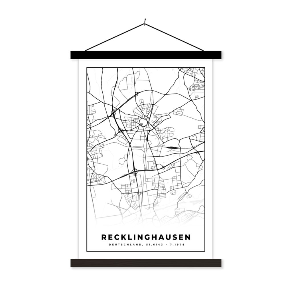 MuchoWow Textilposter Karte - Recklinghausen - Karte - Stadtplan 120x180 cm mit schwarzem Rahmen - Fotos