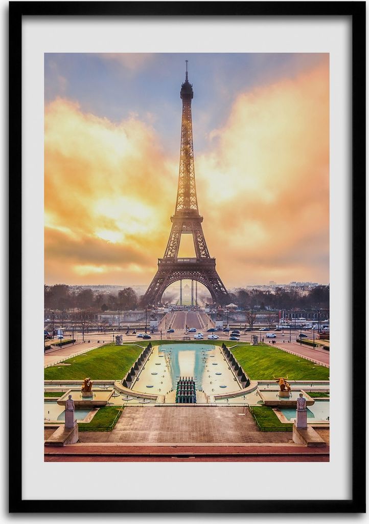 Bild - Bilderrahmen - Foto - 70 cm x 100 cm - MDF - Rahmen - Wandkunst - Eiffelturm Paris