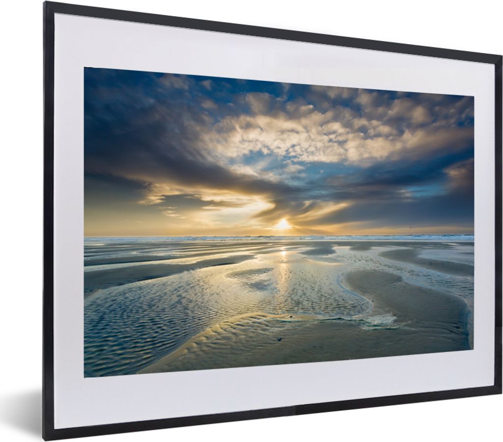 MuchoWow MuchoWow Gerahmtes Poster Meer - Wolken - Grau 60x40 cm - Poster mit zchwarzem Bilderrahmen - Schlafzimmer - Plakat in Rahmen - Drucken