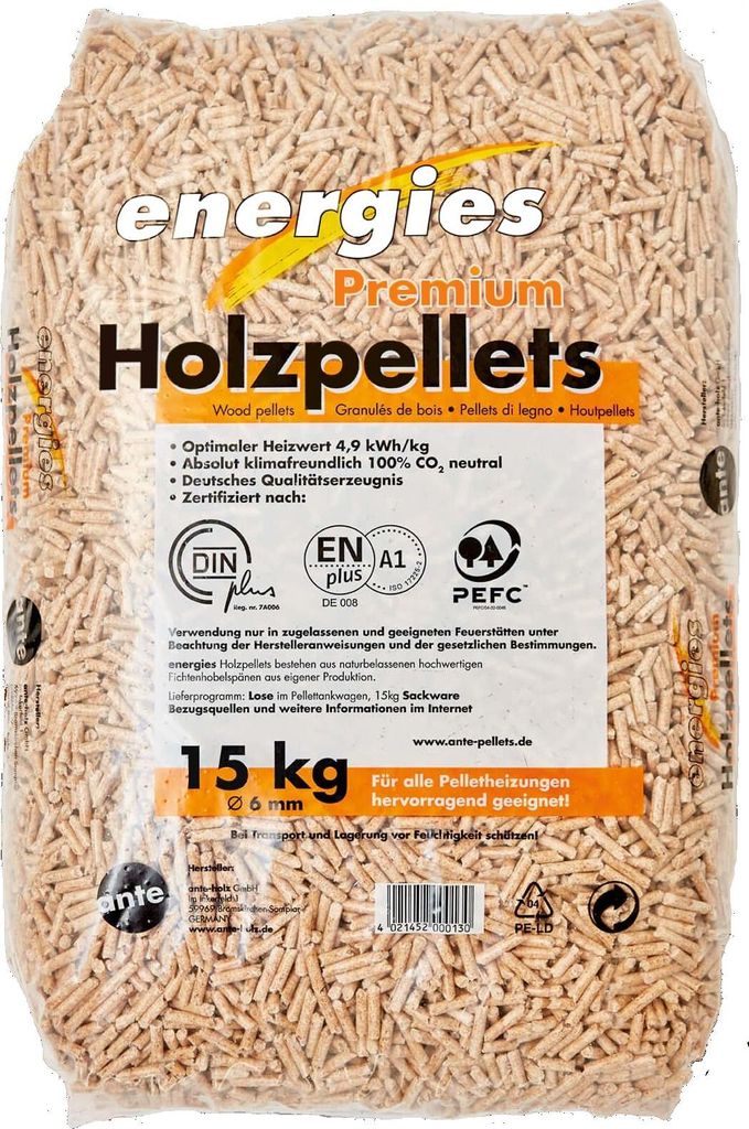 15kg Holzpellets im Sack, Ø 6 mm Brennstoff