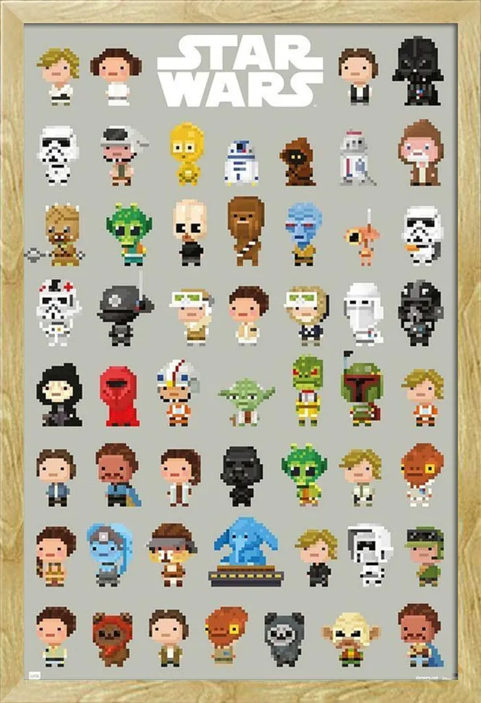 Poster Star Wars encadré pour déco de chambre geek avec cadre bois hêtre