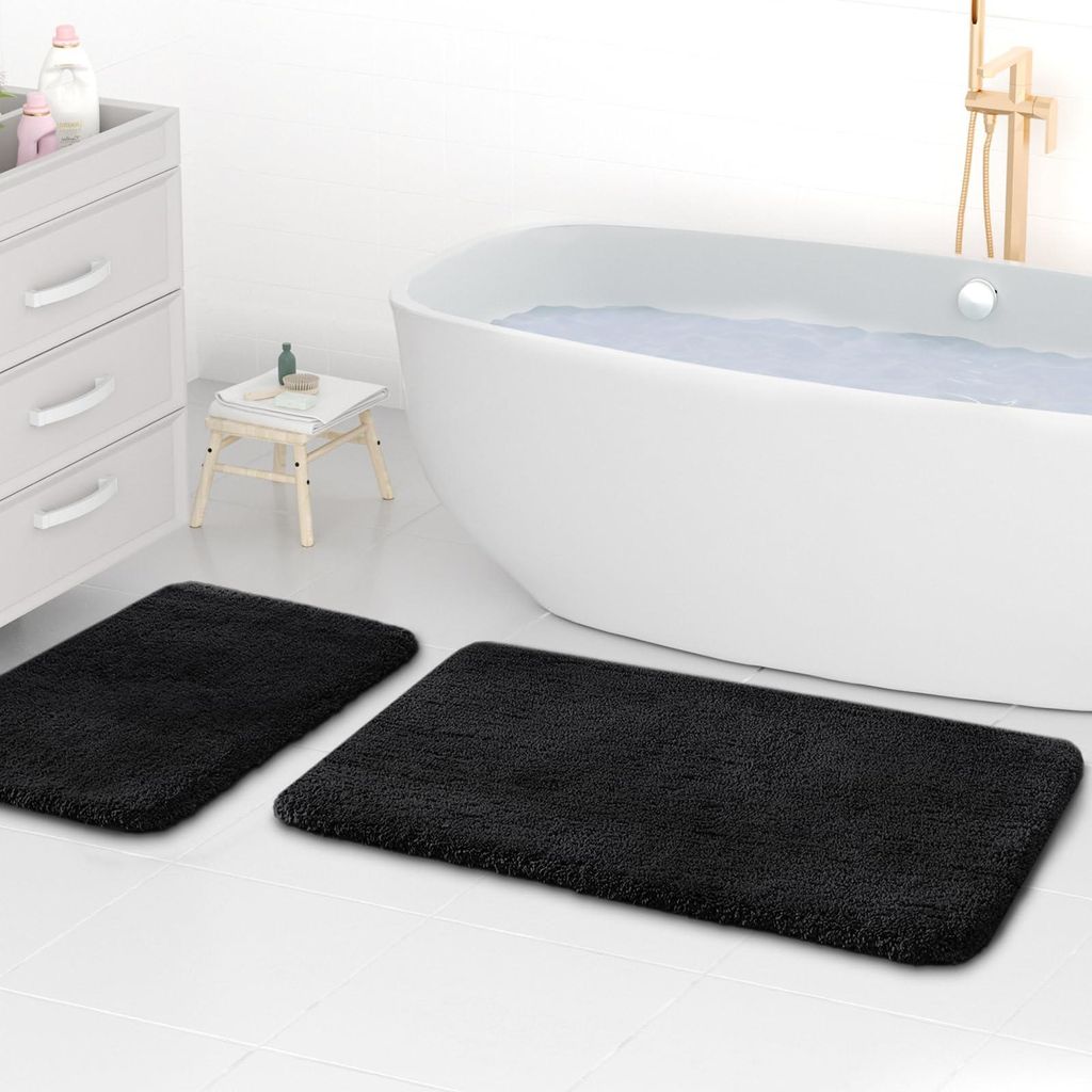 Mikrofaser-Badematten, extra dicke 2 cm Badematten, super saugfähige Badematten in den Größen 50 x 80 cm und 40 x 60 cm, schwarz