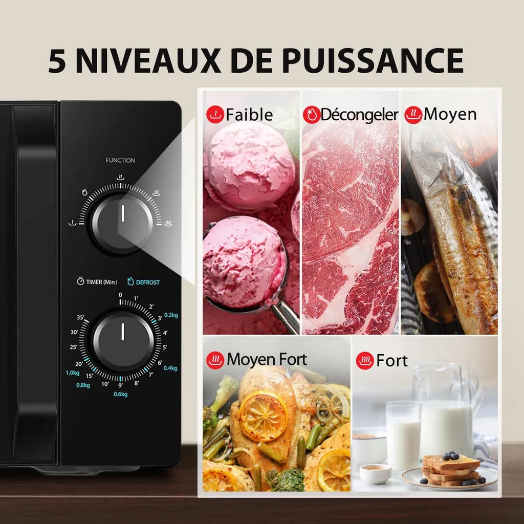 Four à micro-ondes autonome noir 20L 800W compact pour cuisine moderne - 3