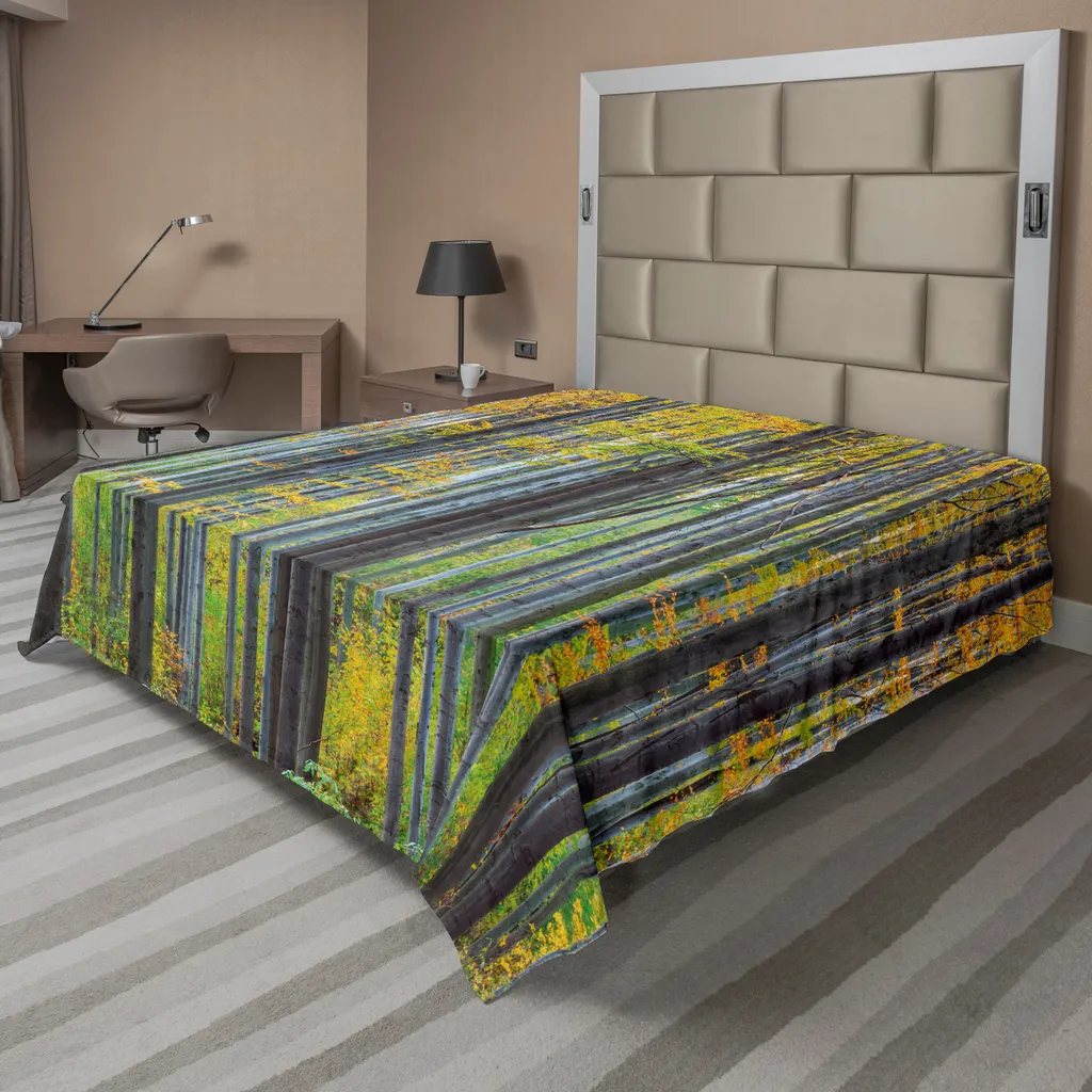 Drap de lit ABAKUHAUS motif hêtre luxuriant 275 x 260 cm gris et jaune