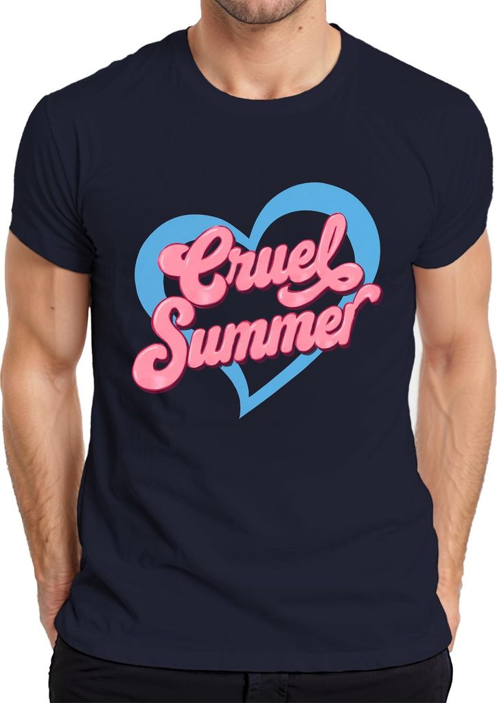 Cruel Summer Sommer Herz Retro Pink Mädchen 80er Pop Festival Herren T-Shirt, Navy, 3XL