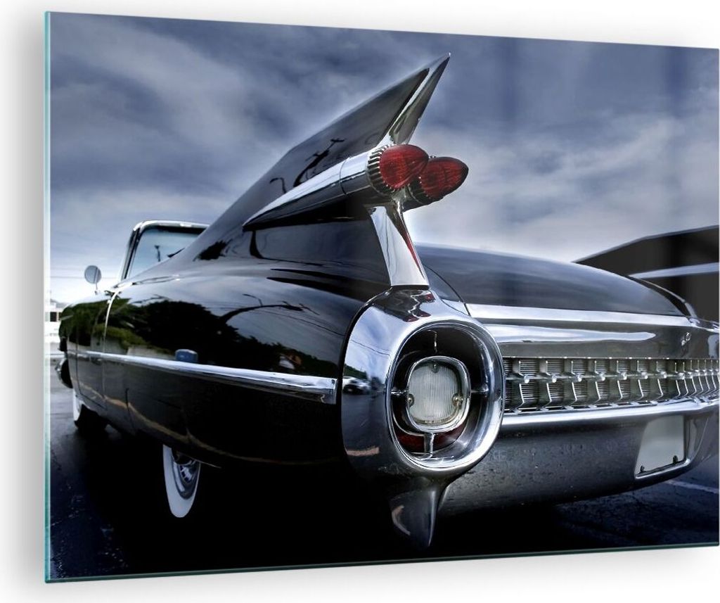 Bilder auf glas - Auto Retro Himmel - 70x50cm - Glasbilder - Wandbilder - Kunstdruck - zum Aufhängen bereit - Wanddekoration aus Glas - Glas Bilde...