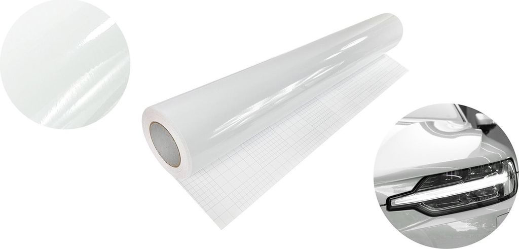 Autofolie Glanz 100x50 cm - Weiß Glanz - Klebefolie Auto mit Luftkanal-Kleber und UV-Schutz - Selbstklebend Folie für Innen und Außen - Auto Fol...