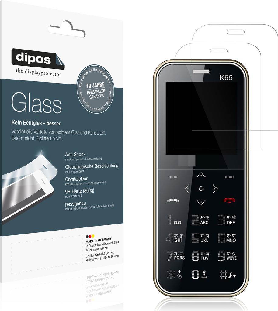 2x Schutzfolie für I Kall K65 Card - Anti-Shock 9H Folie dipos Glass Kunststoffglas