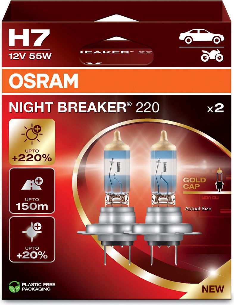 Żarówki OSRAM H7 12V 55W PX26d Night Breaker +220%, 2 szt. Zdjęcie produktu 