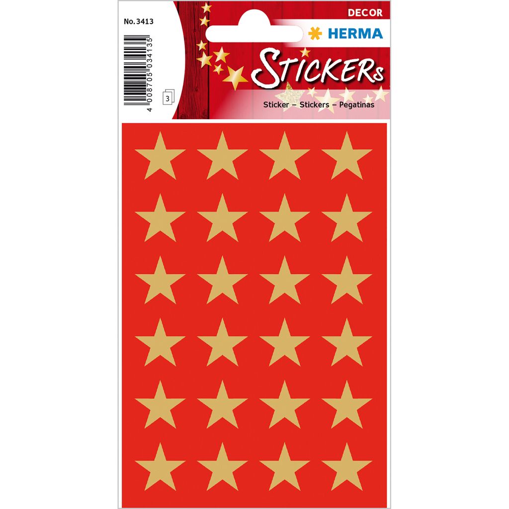 HERMA Sticker Sterne 5-Zackig, gold Ø 15 mm, Papier, Gold, Sternenmuster, Permanent, Sun, moon, stars, Weihnachten