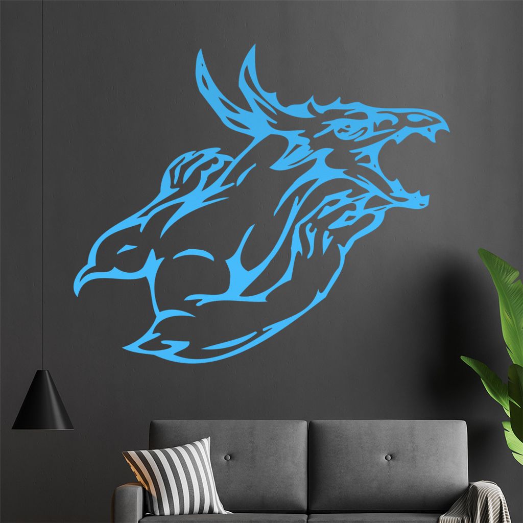 Drachen Angriff Wandtattoo in 6 Größen - Wandaufkleber Wall Sticker - Dekoration, Küche, Wohnzimmer, Schlafzimmer, Badezimmer