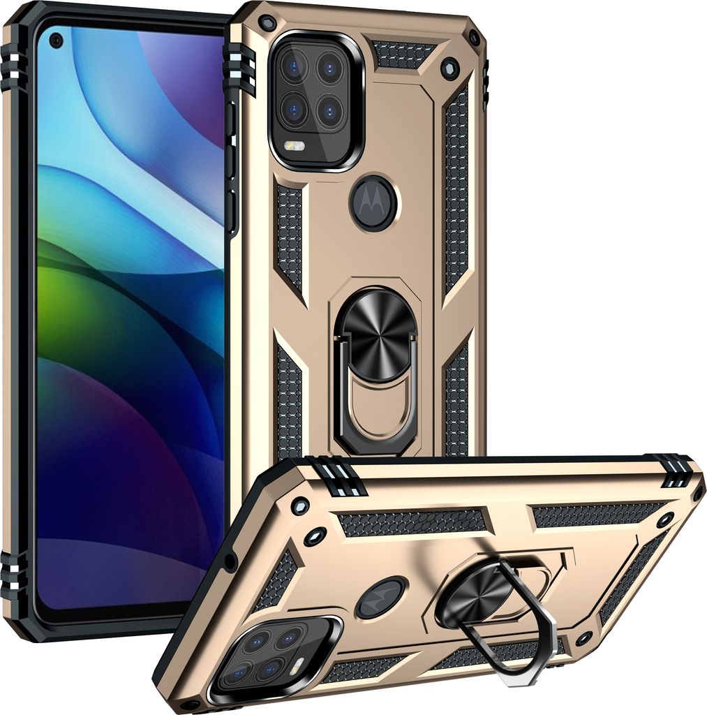 Moto G Stylus 5G 2021 Hülle, Dual Layer Militäre Fallschutz Schutzhülle mit Ringhalterung Ständer für Motorola Moto G Stylus 5G 2021 Gold
