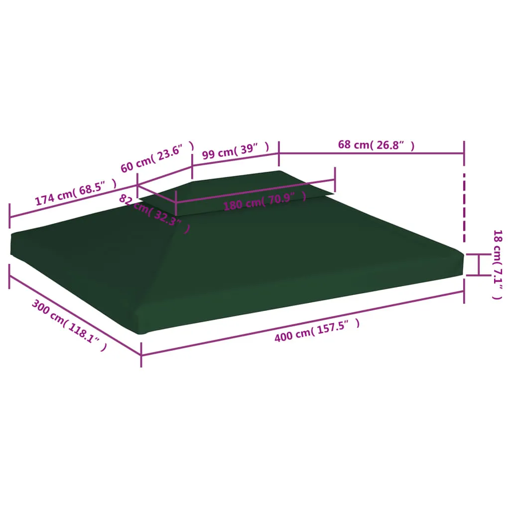 Bâche de toit 3x4 m en polyester 310 g/m² vert pour pavillon de jardin