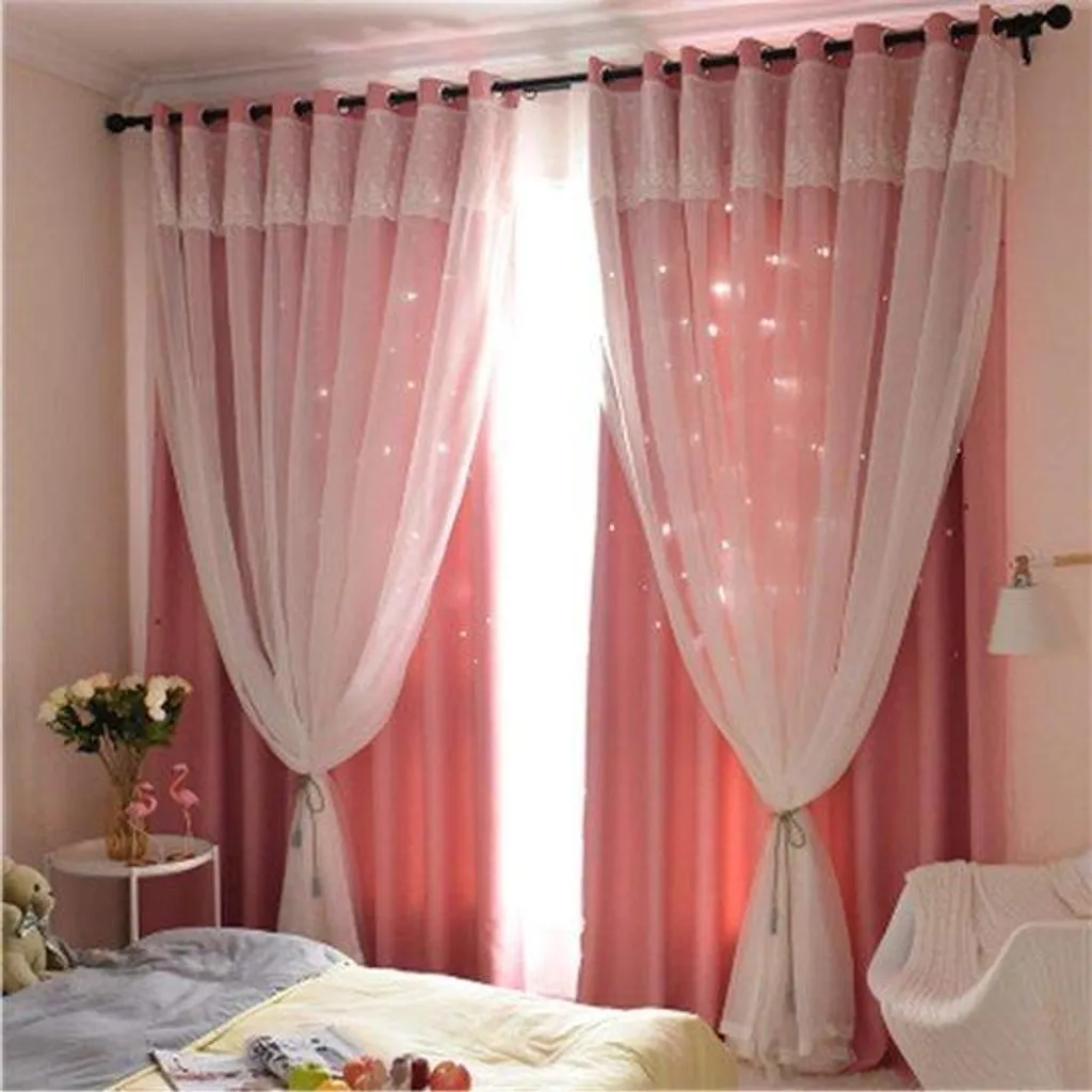 Store Occultant Rose à Perforation Étoiles pour Salon et Chambre 240cm