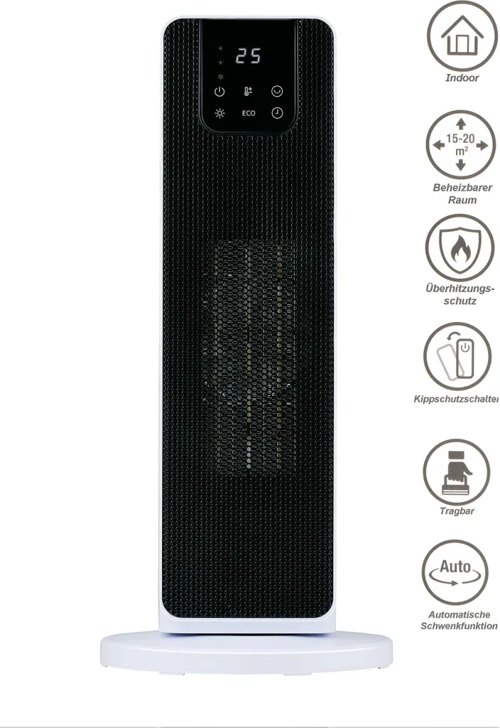 Stufa Elettrica a Torre PTC 2000W | Protezione Surriscaldamento e Timer - 12