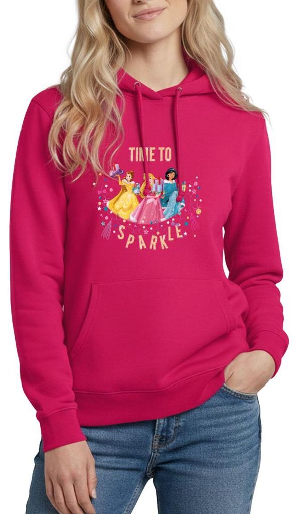 Belle, Aurora & Jasmin Time To Sparkle Damen Hoodie, M, dunkles Pink