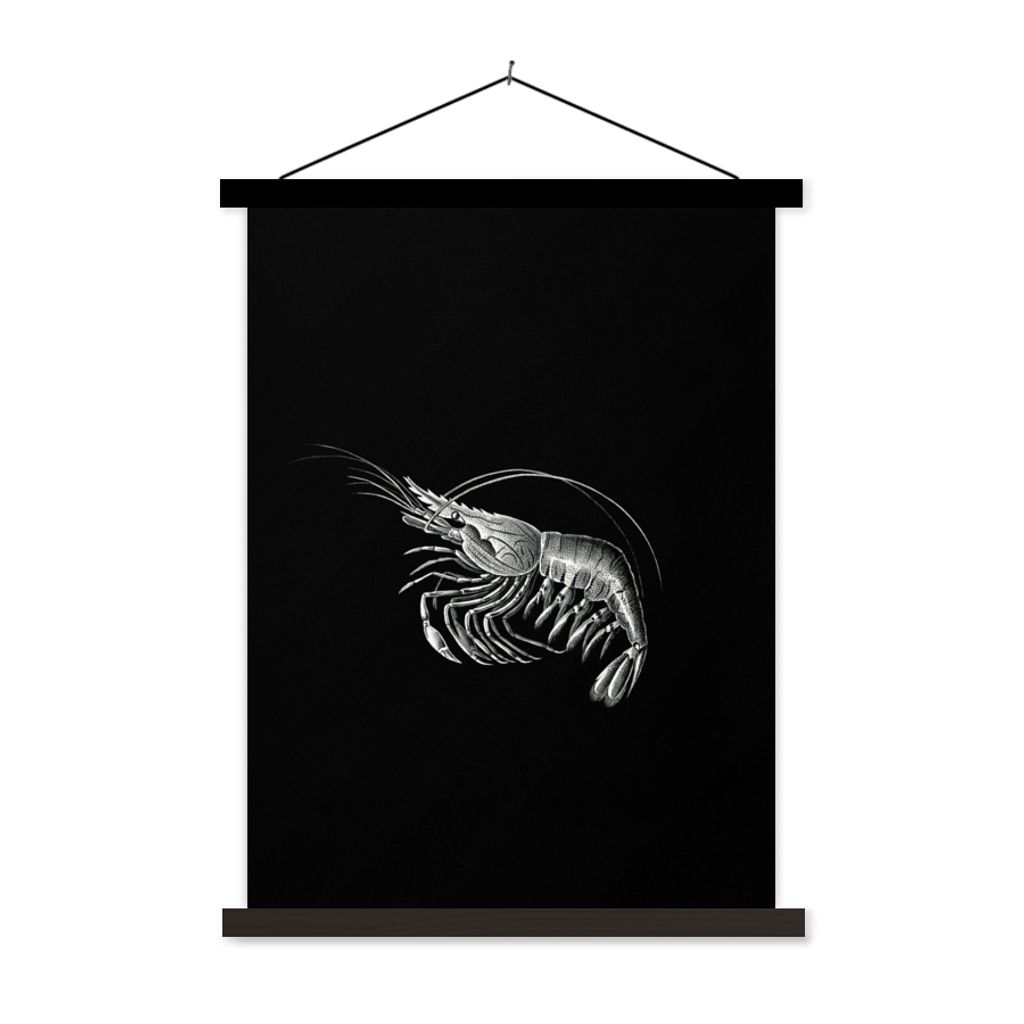 MuchoWow Textilposter Shrimps - Vintage - Ernst Haeckel - Tiere - Kunst 90x120 cm mit schwarzem Rahmen - Dekoration