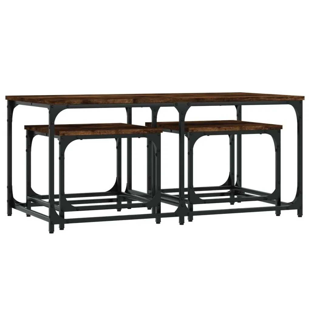 Set 3 Tavolini da Salotto Rovere Affumicato | Design Salvaspazio Moderno