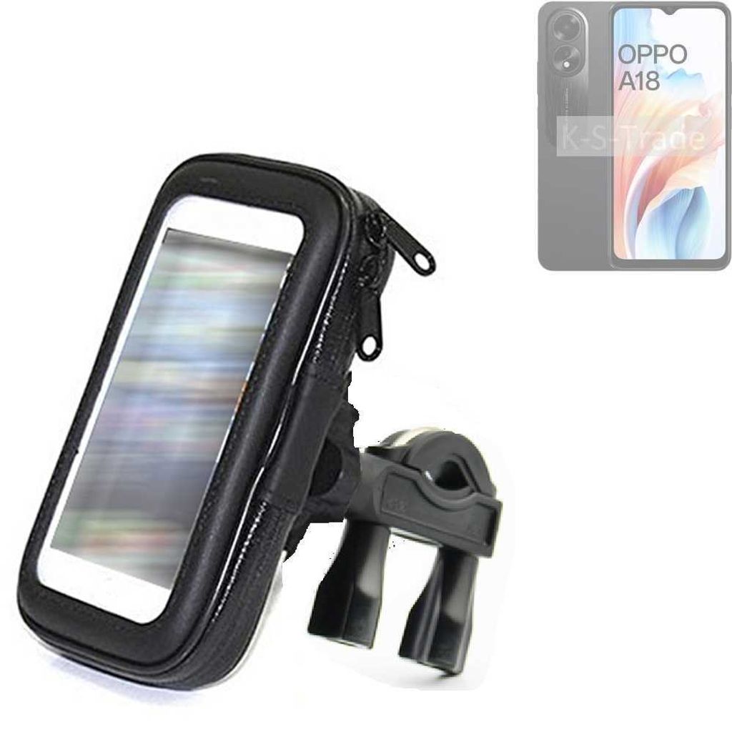 K-S-Trade Fahrrad-Halterung kompatibel mit Oppo A18 Handy-Halterung Halter Lenkstange Fahrradhalterung Motorrad Bike Mount Wasserabweisend regensicher