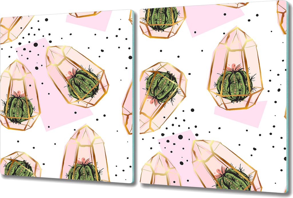 Glas Schneidebrett Herdabdeckplatten Schneideplatten - 2x 40x52 cm - Kakteen Kaktus