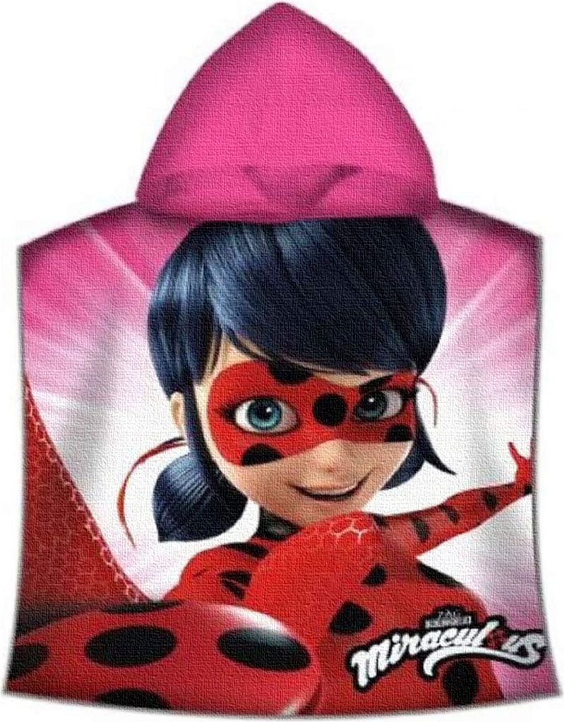 Miraculous Ladybug Kinder-Kapuzen-Bade-Poncho Pink 60x120 cm Bademantel Poncho