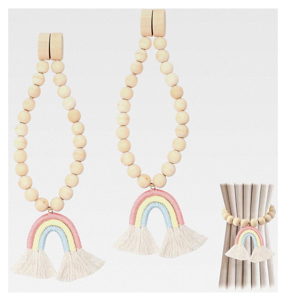 2 Stück Magnetische Vorhang Raffhalter mit Regenbogen Quasten Anhänger für Zuhause, Schlafzimmer und Büro (Gelb und Blau)