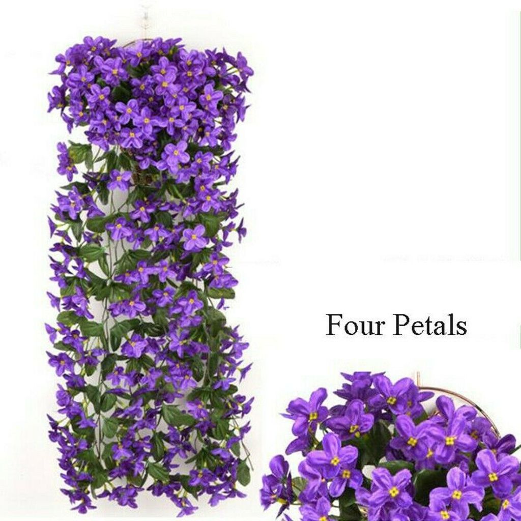 2x Künstliche Violett Blumen Blatt Rebe Efeuranken Hängepflanzen  Kunstpflanzen 