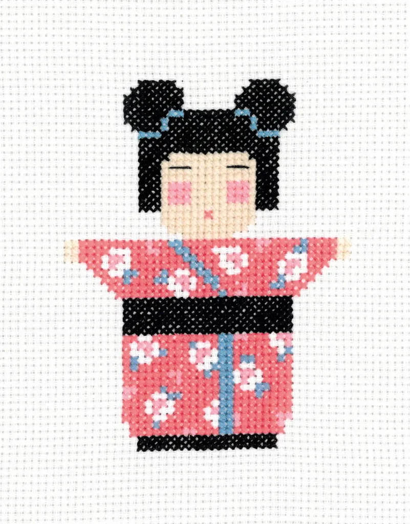 Kit Punto Croce Kokeshi Le Bonheur des Dames 12,5x16cm | DIY Creativo