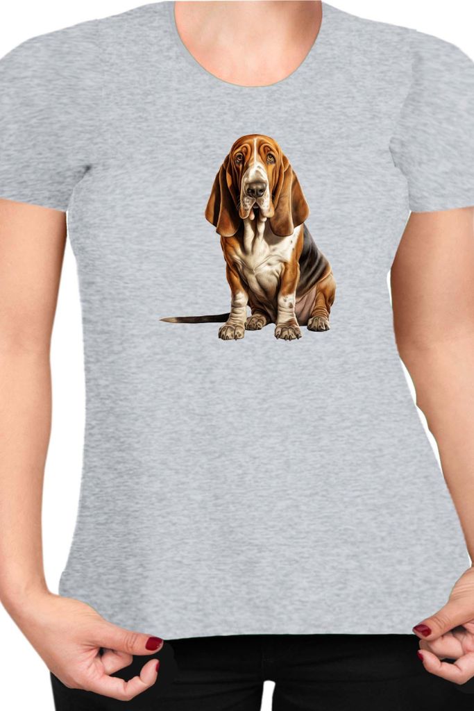 Damen T-Shirt Dogs Breeds Basset Hound Dog Breed 006, Lady XS / Grau