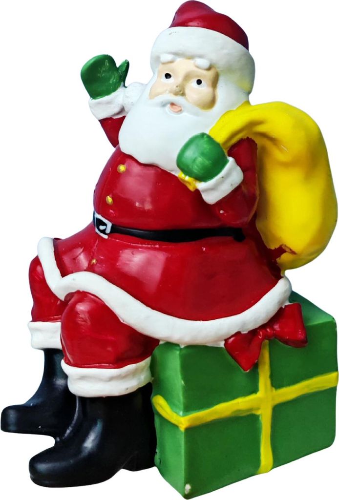 Weihnachtsmann-Figur, Tischdekoration aus Kunstharz, Weihnachtsmann-Skulptur mit Geschenktüte für Kaminsims, Regal oder als Weihnachtsdekoration