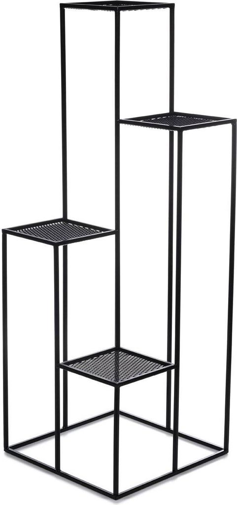 HowHomely Modern Pflanzenständer mit 4 Ablagen, Blumenhocker aus Metall Schwarz 110 cm Höhe - Blumenständer für das Haus