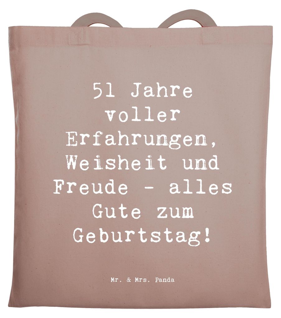 Mr. & Mrs. Panda Einkaufstasche Spruch 51. Geburtstag - Braun Pastell - Geschenk, festival tasche, Shopping, Geburtstagswünsche, Tote Bag, Geburts...