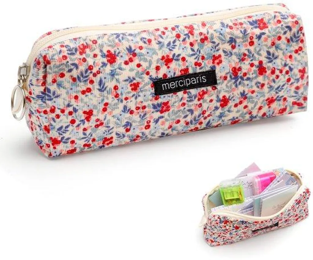 Étui à fleurs compact, pochette multi-usage en tissu avec zip robuste
