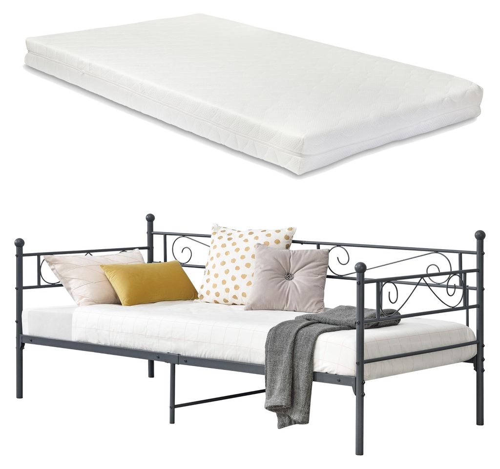 Metallbett 'Kerava' mit Matratze 90x200 cm Dunkelgrau Produktbild 
